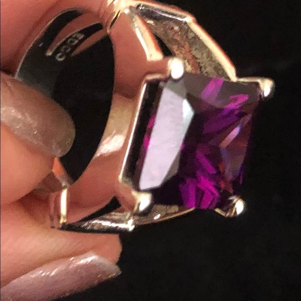 Amethyst princess cut cubic zirconia silver tone